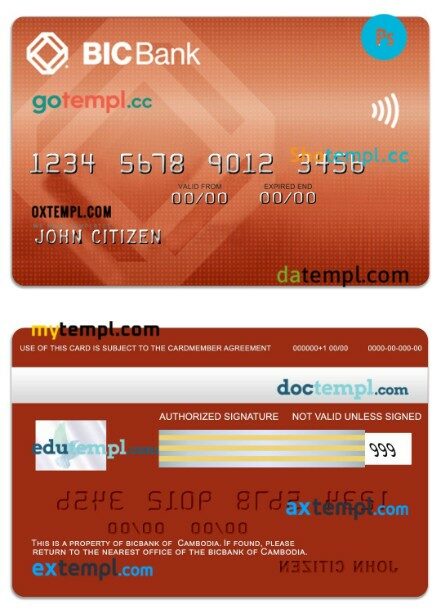 Cambodia BICBank ATM card template in PSD format