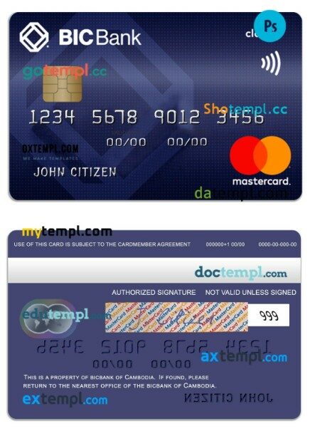 Cambodia BICBank credit classic mastercard template in PSD format