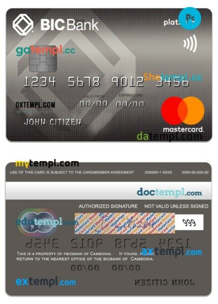 Cambodia BICBank credit platinum mastercard template in PSD format