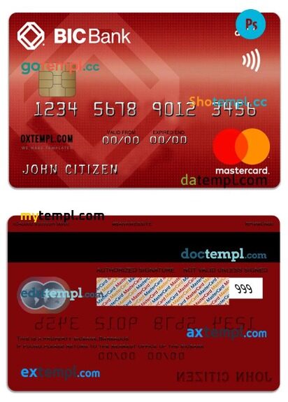 Cambodia BICBank debit mastercard template in PSD format