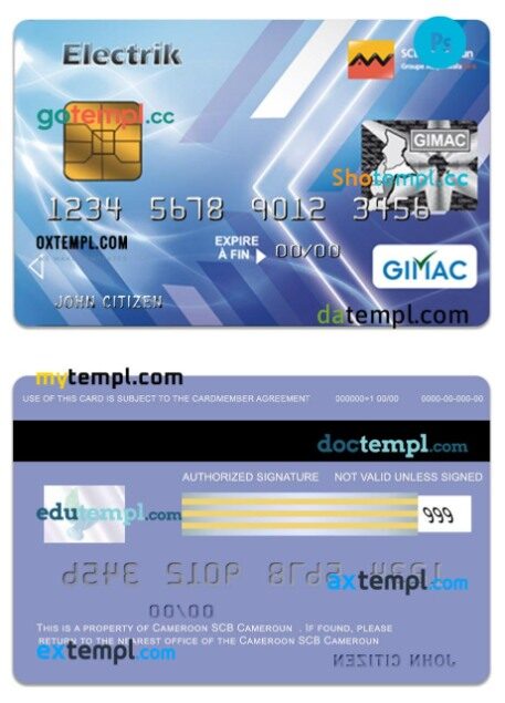 Cameroon SCB bank Gimac Electrik card template in PSD format