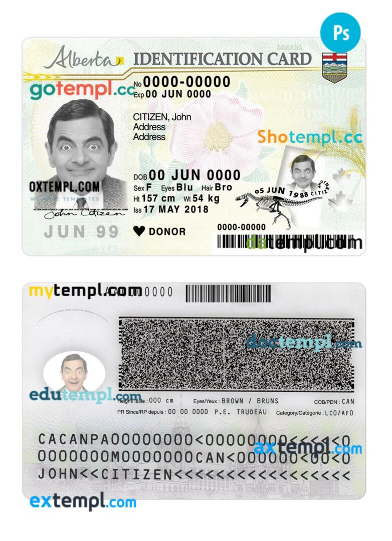 Canada Alberta ID card PSD template