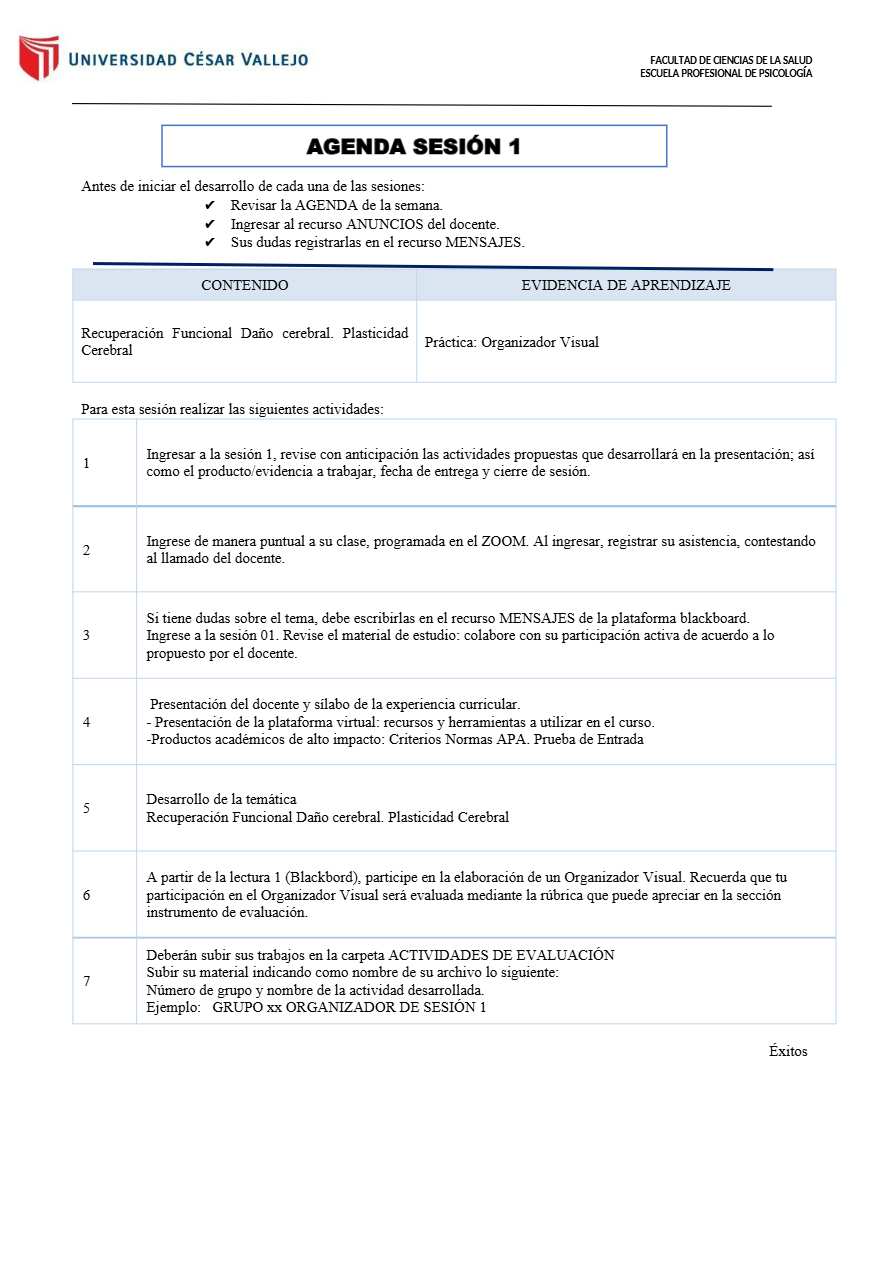 Cesar Vallejo University agenda template in Word and PDF formats