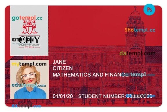 City, University of London Student ID template in PSD format