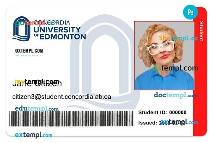 Concordia University student ID template in PSD format, fully editable