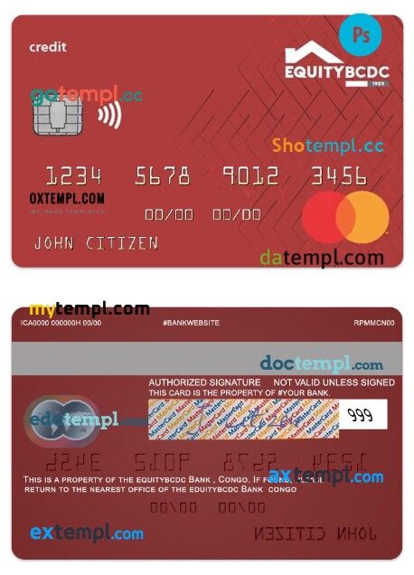 Congo EquityBCDC bank credit mastercard template in PSD format