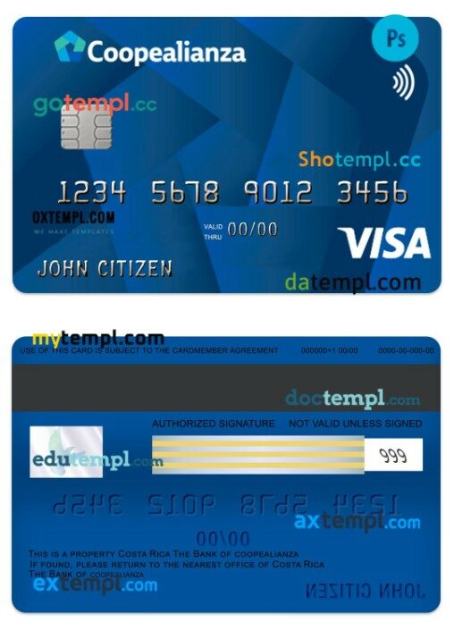 Costa Rica Coopealianza visa classic card template in PSD format