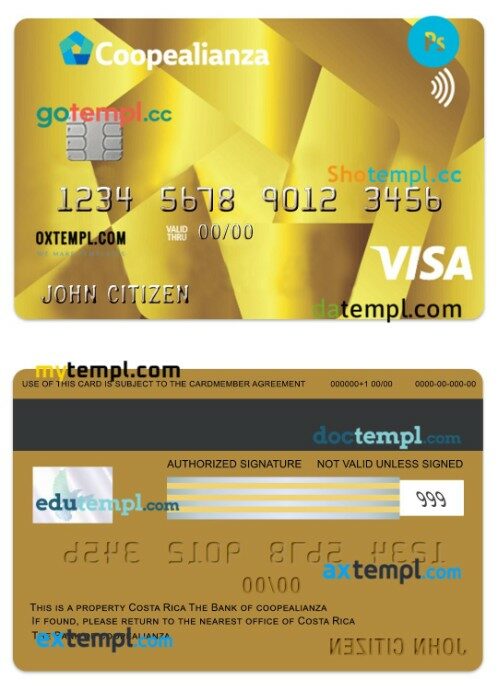 Costa Rica Coopealianza visa gold card template in PSD format