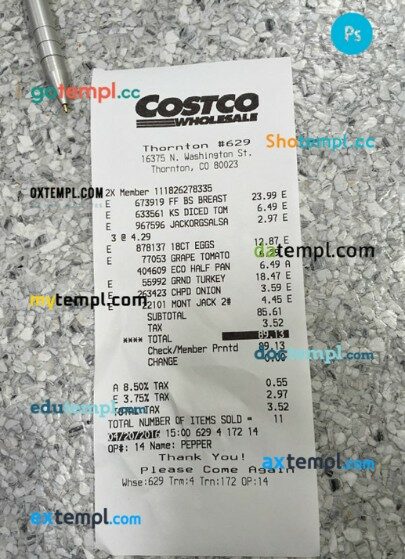 Costco wholesale payment check PSD template