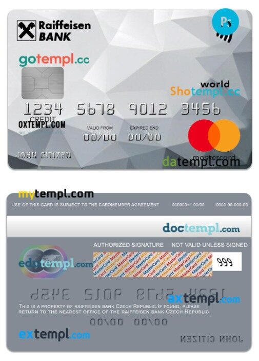 Czech Republic Raiffeisen bank world credit mastercard template in PSD format