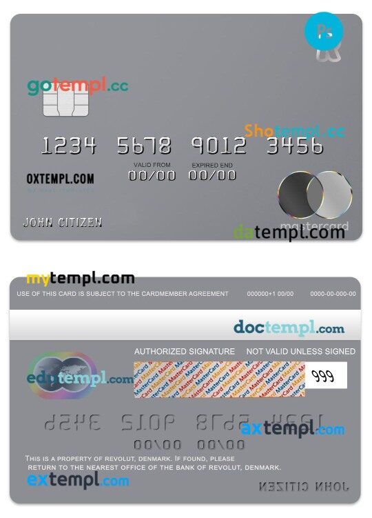 Denmark Revolut bank premium mastercard template in PSD format