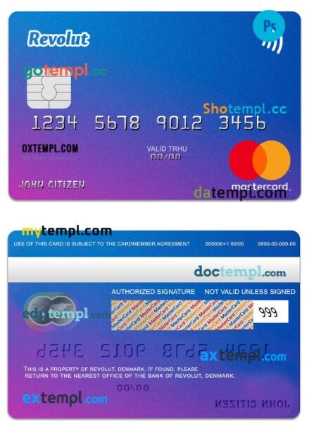 Denmark Revolut bank standart mastercard template in PSD format