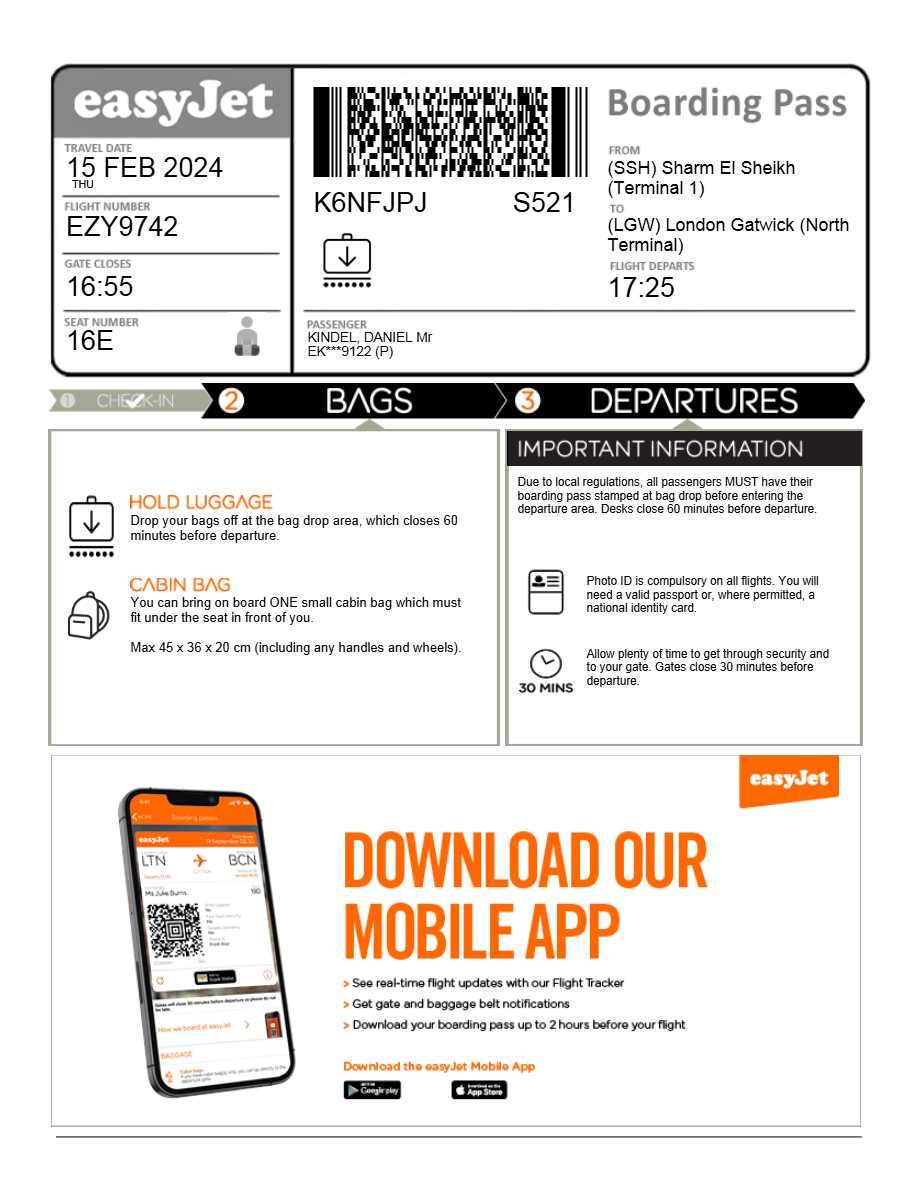 EasyJet boarding pass in Word and PDF formats