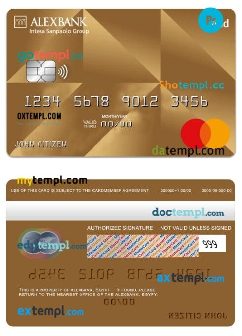 Egypt Alexbank gold mastercard template in PSD format