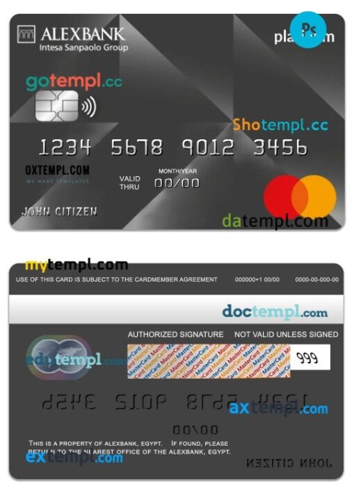 Egypt Alexbank platinum mastercard template in PSD format