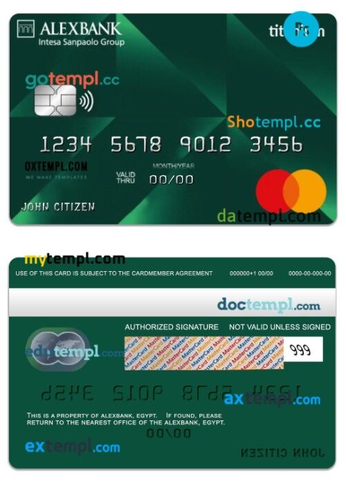 Egypt Alexbank titanium mastercard template in PSD format