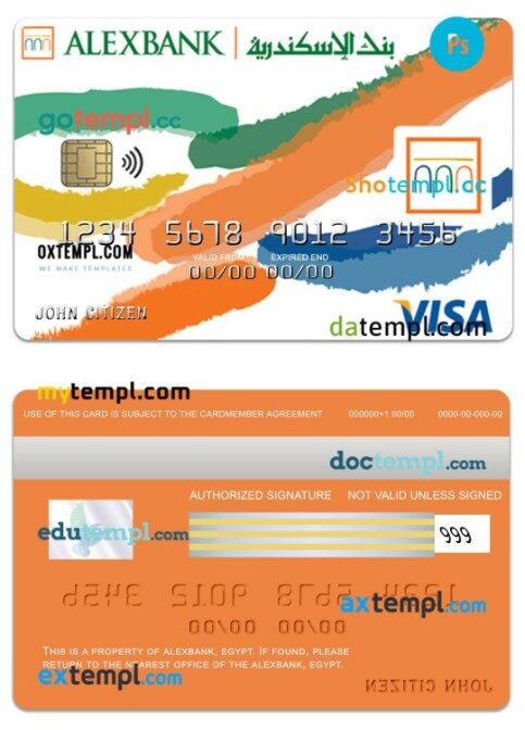 Egypt Alexbank visa inspire credit card template in PSD format