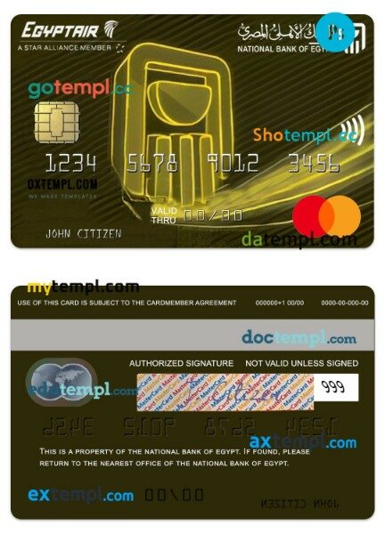 Egypt National Bank of Egypt Egyptair mastercard template in PSD format