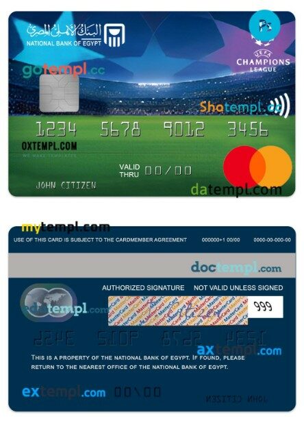 Egypt National Bank of Egypt UEFA Champions League mastercard template in PSD format