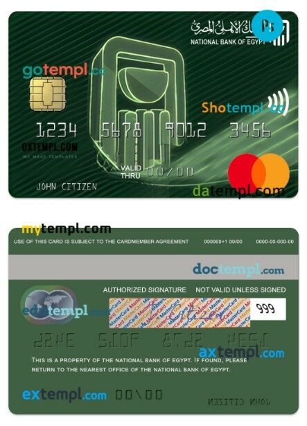 Egypt National Bank of Egypt standart mastercard template in PSD format