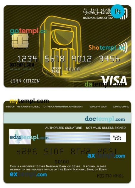 Egypt National Bank of Egypt visa gold card template in PSD format