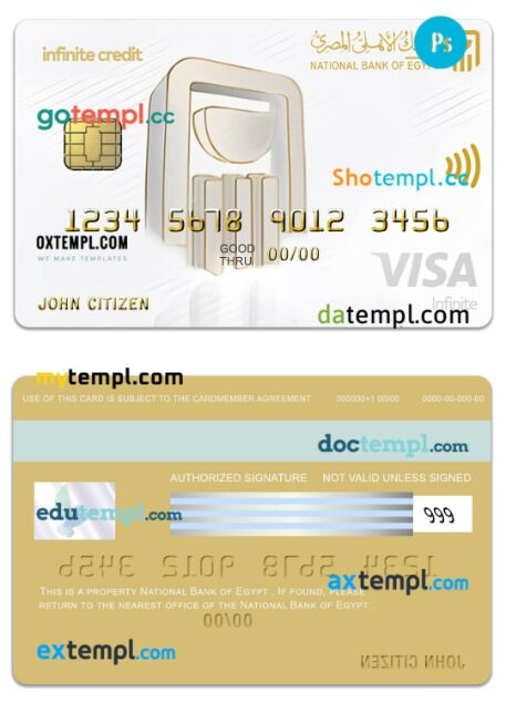 Egypt National Bank of Egypt visa infinite card template in PSD format