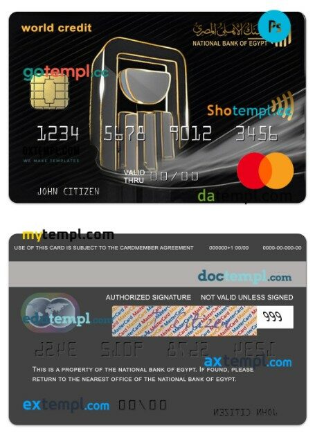 Egypt National Bank of Egypt world mastercard template in PSD format