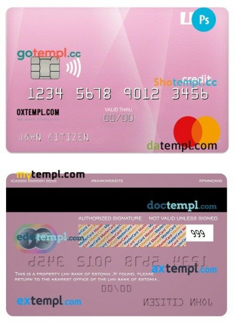 Estonia LHV bank credit mastercard template in PSD format