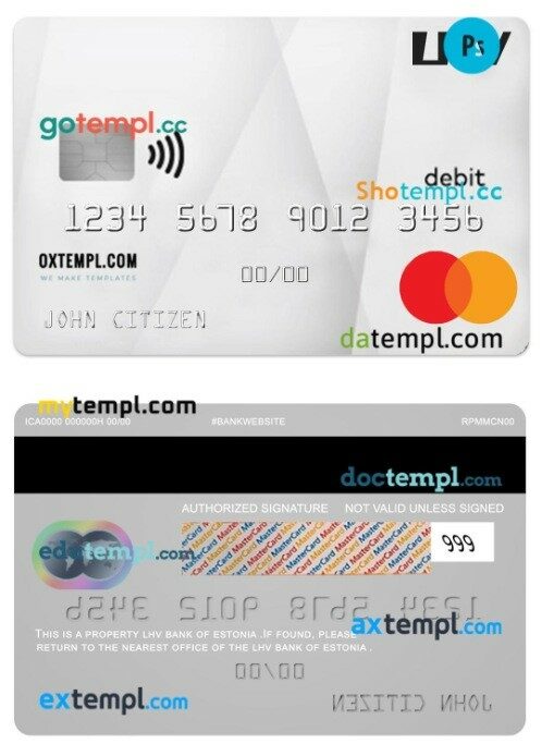 Estonia LHV bank debit mastercard template in PSD format