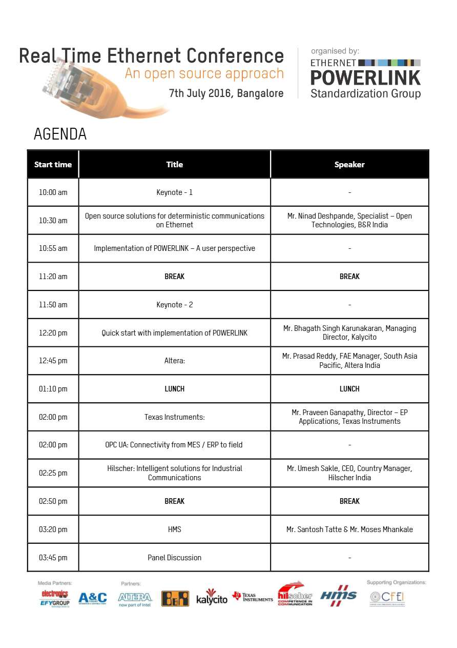 Ethernet Powerlink Conference agenda template in Word and PDF formats