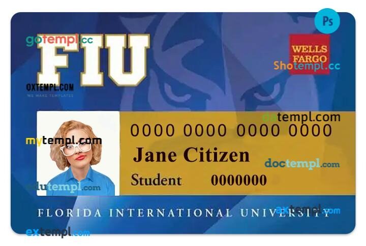 Florida International University student ID template in PSD format