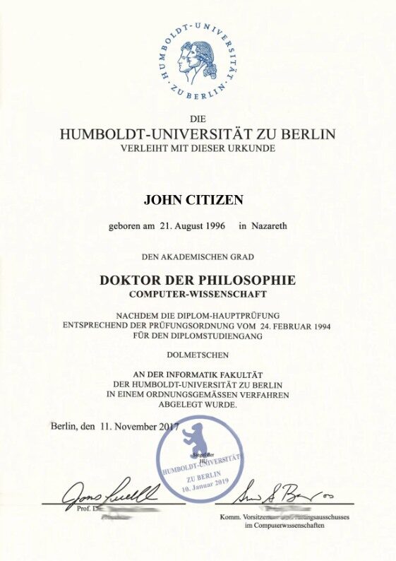 Germany Humboldt University of Berlin diploma template in PSD format