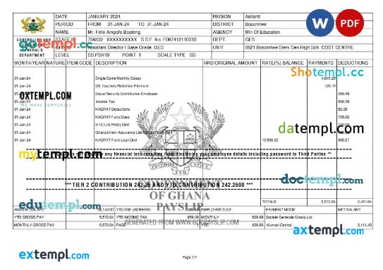 Ghana Controller and Accountant General's Department payslip template in Word and PDF formats