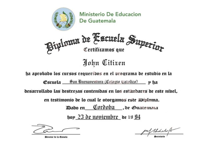 Guatemala Ministerio de Educación (MINEDUC) diploma template in PSD format