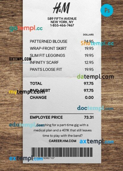H&M store payment check PSD template