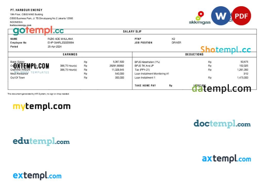 Harbour Energy salary slip template in Word and PDF formats