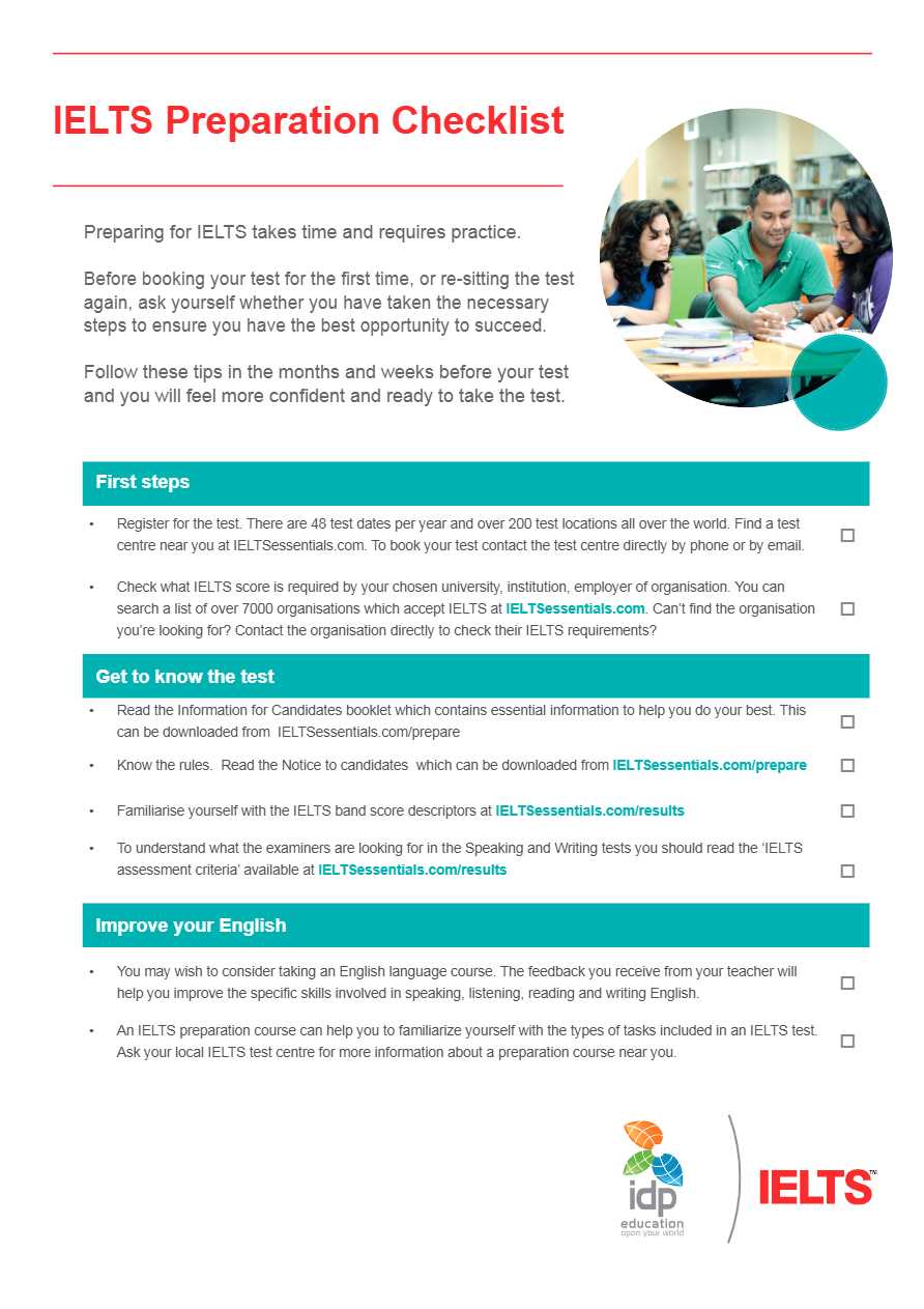 IELTS Preparation checklist template in Word and PDF formats, 2 pages