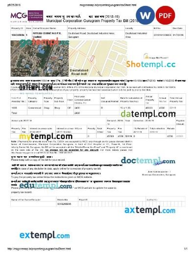 India Delhi Municipal Corporation Gurugram property tax bill editable template in Word and PDF formats