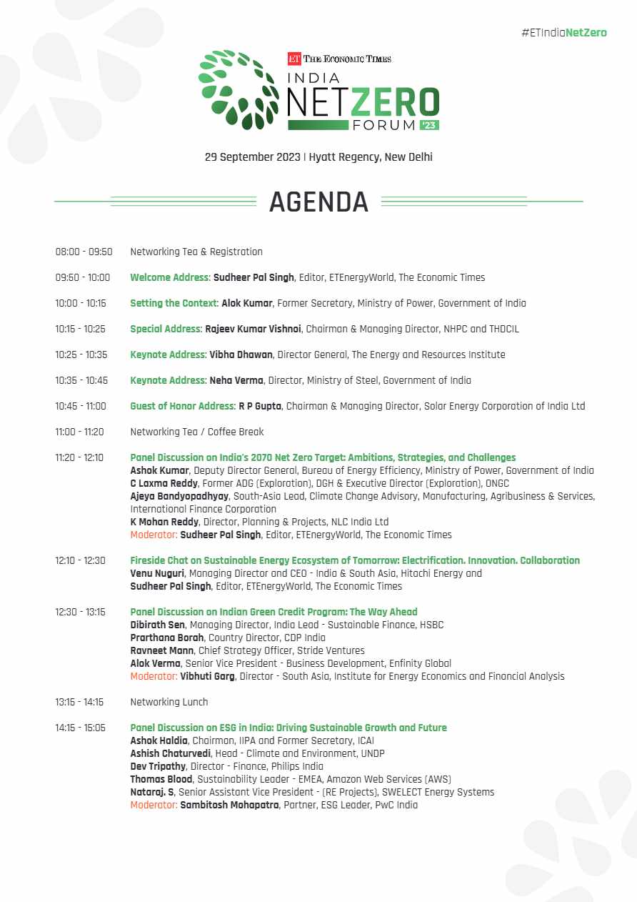 India NetZero Forum 2023 agenda template in Word and PDF formats