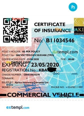 Kenya motor insurance certificate in PSD format