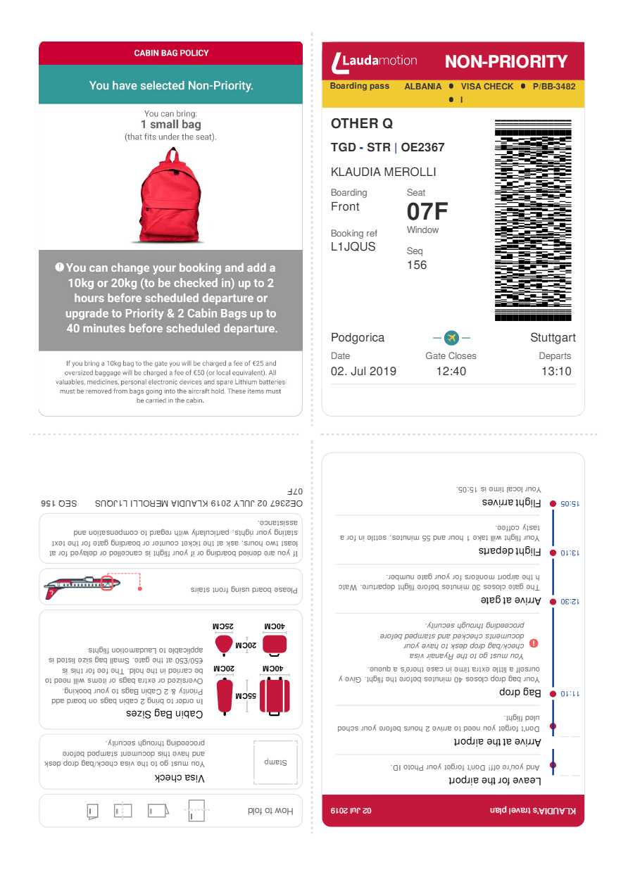 Laudamotion boarding pass in Word and PDF formats