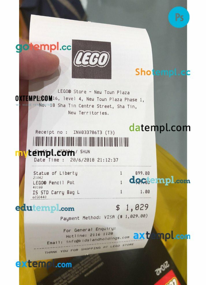 Lego store payment receipt PSD template