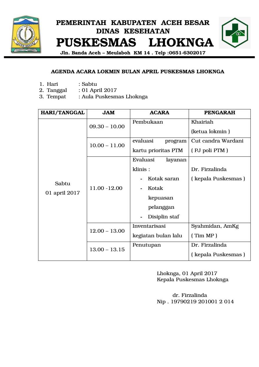 Lhoknga Health Center agenda template in Word and PDF formats