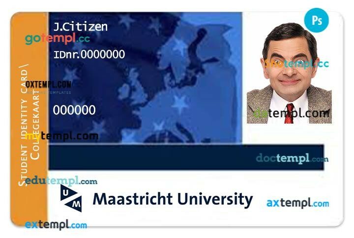 Maastricht University student ID template in PSD format