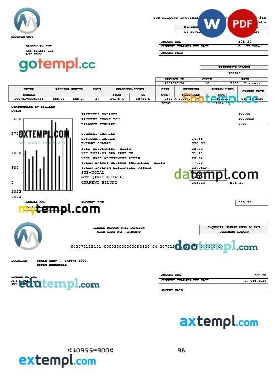 Macedonia MGI Energetika business utility bill Word and PDF template