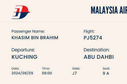 Malaysia Airlines boarding pass in Word and PDF formats, version 2