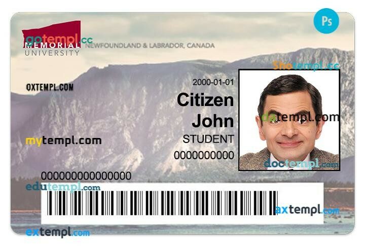 Memorial university of newfoundland student ID template in PSD format