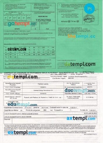 Romania motor insurance certificate in PSD format