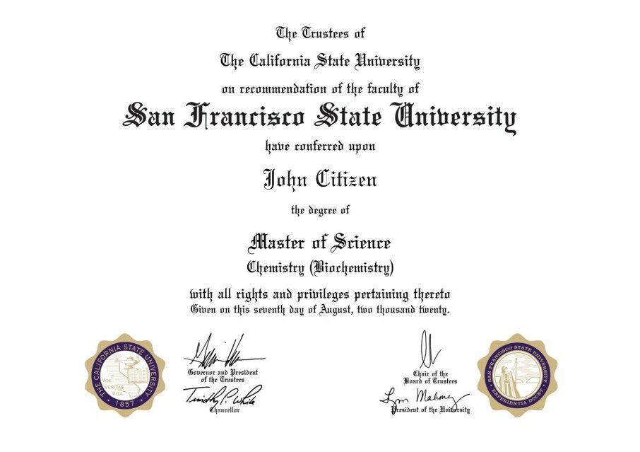 San Francisco State University diploma template in PSD format