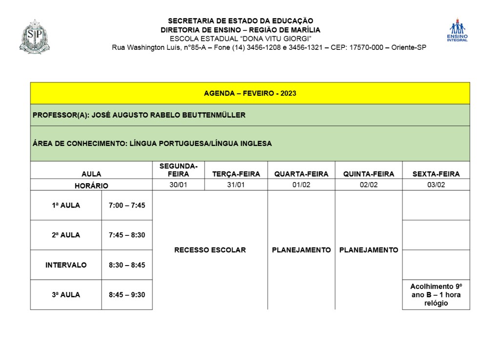 Secretary of State for Education agenda template in Word and PDF formats (spanish)